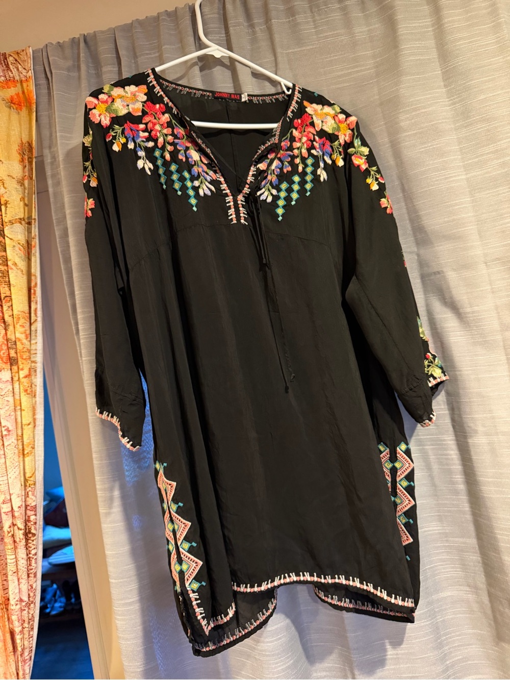 Johnny Was Black Tunic with Multicolor Floral Embroidery